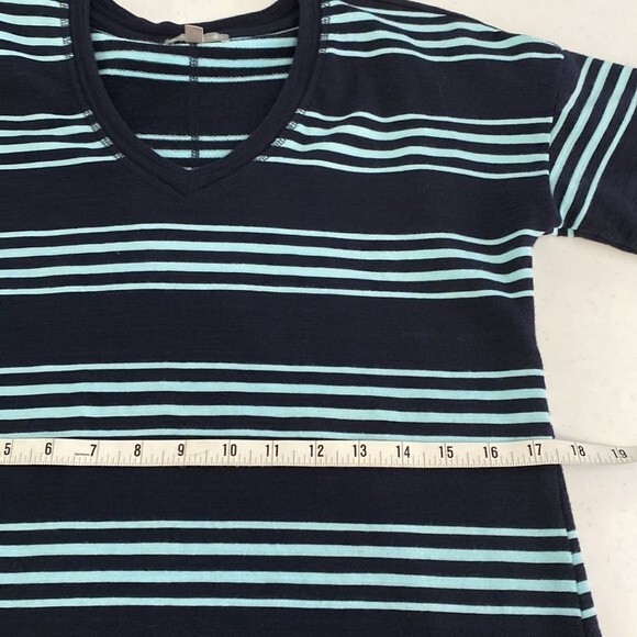 Talbots T by Talbots V-Neck Cotton Modal Stripe Dress Indigo/Gulf Stream Terry - Picture 12 of 16